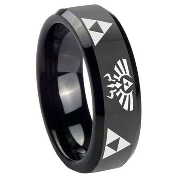 Men's Black Zelda Promise Ring or Wedding Ring - Picture 9 of 9